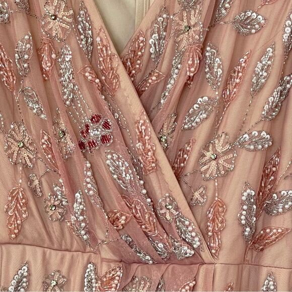 Mac Duggal 93755 Floral Beaded Surplice V-Neck Long Balloon Sleeve Gown, Size 16 - Picture 9 of 16